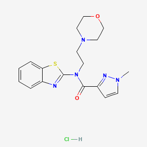 molecular formula C18H22ClN5O2S B2538742 N-(1,3-benzothiazol-2-yl)-1-methyl-N-[2-(morpholin-4-yl)ethyl]-1H-pyrazole-3-carboxamide hydrochloride CAS No. 1185165-32-5