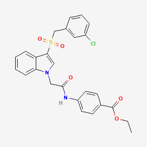 molecular formula C26H23ClN2O5S B2538743 ethyl 4-(2-{3-[(3-chlorophenyl)methanesulfonyl]-1H-indol-1-yl}acetamido)benzoate CAS No. 893283-88-0