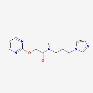 molecular formula C12H15N5O2 B2538993 N-(3-(1H-imidazol-1-yl)propyl)-2-(pyrimidin-2-yloxy)acetamide CAS No. 1251686-12-0