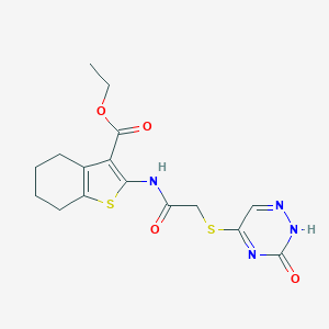 molecular formula C16H18N4O4S2 B253903 ETHYL 2-{2-[(3-HYDROXY-1,2,4-TRIAZIN-5-YL)SULFANYL]ACETAMIDO}-4,5,6,7-TETRAHYDRO-1-BENZOTHIOPHENE-3-CARBOXYLATE 
