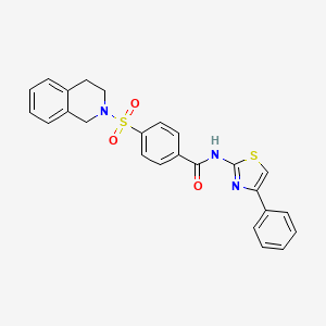molecular formula C25H21N3O3S2 B2539183 4-(3,4-dihydro-1H-isoquinolin-2-ylsulfonyl)-N-(4-phenyl-1,3-thiazol-2-yl)benzamide CAS No. 361480-57-1