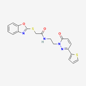 molecular formula C19H16N4O3S2 B2539202 2-(benzo[d]oxazol-2-ylthio)-N-(2-(6-oxo-3-(thiophen-2-yl)pyridazin-1(6H)-yl)ethyl)acetamide CAS No. 1219906-07-6