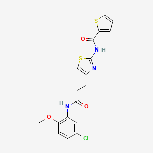 molecular formula C18H16ClN3O3S2 B2539264 N-(4-(3-((5-chloro-2-methoxyphenyl)amino)-3-oxopropyl)thiazol-2-yl)thiophene-2-carboxamide CAS No. 1021133-43-6