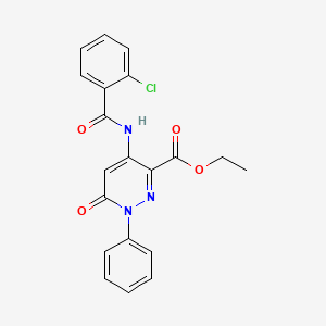 molecular formula C20H16ClN3O4 B2539286 Ethyl 4-(2-chlorobenzamido)-6-oxo-1-phenyl-1,6-dihydropyridazine-3-carboxylate CAS No. 946209-98-9