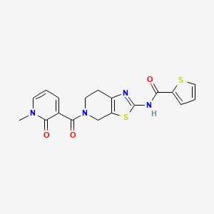 molecular formula C18H16N4O3S2 B2539341 N-(5-(1-methyl-2-oxo-1,2-dihydropyridine-3-carbonyl)-4,5,6,7-tetrahydrothiazolo[5,4-c]pyridin-2-yl)thiophene-2-carboxamide CAS No. 1396886-79-5