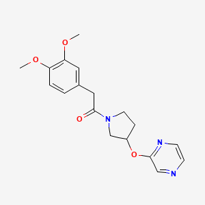 molecular formula C18H21N3O4 B2539415 2-(3,4-Dimethoxyphenyl)-1-(3-(pyrazin-2-yloxy)pyrrolidin-1-yl)ethanone CAS No. 2034321-16-7