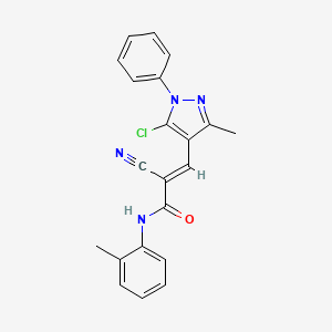 molecular formula C21H17ClN4O B2539416 (E)-3-(5-chloro-3-methyl-1-phenylpyrazol-4-yl)-2-cyano-N-(2-methylphenyl)prop-2-enamide CAS No. 302945-27-3