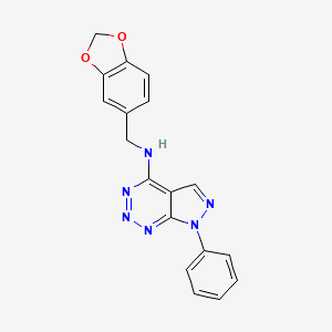 molecular formula C18H14N6O2 B2539424 N-(benzo[d][1,3]dioxol-5-ylmethyl)-7-phenyl-7H-pyrazolo[3,4-d][1,2,3]triazin-4-amine CAS No. 1251543-91-5