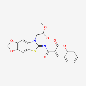 molecular formula C21H14N2O7S B2539537 methyl 2-[6-(2-oxochromene-3-carbonyl)imino-[1,3]dioxolo[4,5-f][1,3]benzothiazol-7-yl]acetate CAS No. 905661-93-0
