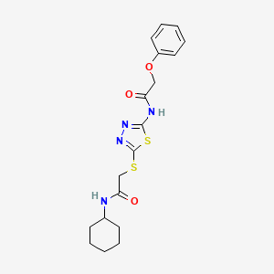 molecular formula C18H22N4O3S2 B2539573 N-(5-{[(cyclohexylcarbamoyl)methyl]sulfanyl}-1,3,4-thiadiazol-2-yl)-2-phenoxyacetamide CAS No. 868973-71-1