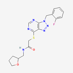 molecular formula C18H19FN6O2S B2539581 2-((3-(2-fluorobenzyl)-3H-[1,2,3]triazolo[4,5-d]pyrimidin-7-yl)thio)-N-((tetrahydrofuran-2-yl)methyl)acetamide CAS No. 863458-87-1