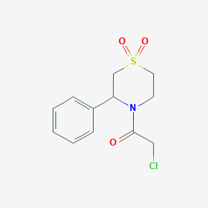molecular formula C12H14ClNO3S B2539635 4-(2-chloroacetyl)-3-phenyl-1lambda6-thiomorpholine-1,1-dione CAS No. 2490407-01-5