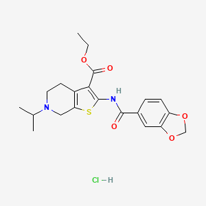 molecular formula C21H25ClN2O5S B2539646 ethyl 2-(2H-1,3-benzodioxole-5-amido)-6-(propan-2-yl)-4H,5H,6H,7H-thieno[2,3-c]pyridine-3-carboxylate hydrochloride CAS No. 1329890-28-9