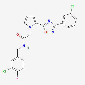 molecular formula C21H15Cl2FN4O2 B2539651 N-(3-chloro-4-fluorobenzyl)-2-(2-(3-(3-chlorophenyl)-1,2,4-oxadiazol-5-yl)-1H-pyrrol-1-yl)acetamide CAS No. 1260629-91-1
