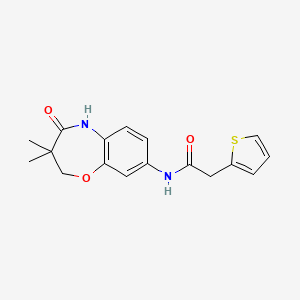 molecular formula C17H18N2O3S B2539748 N-(3,3-dimethyl-4-oxo-2,3,4,5-tetrahydro-1,5-benzoxazepin-8-yl)-2-(thiophen-2-yl)acetamide CAS No. 921835-11-2