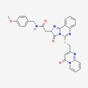 molecular formula C29H24N6O4S B2539813 N-[(4-methoxyphenyl)methyl]-2-{3-oxo-5-[({4-oxo-4H-pyrido[1,2-a]pyrimidin-2-yl}methyl)sulfanyl]-2H,3H-imidazo[1,2-c]quinazolin-2-yl}acetamide CAS No. 1023846-66-3