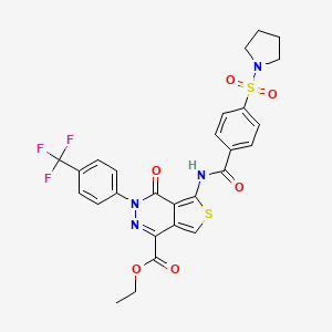 molecular formula C27H23F3N4O6S2 B2539901 ethyl 4-oxo-5-[4-(pyrrolidine-1-sulfonyl)benzamido]-3-[4-(trifluoromethyl)phenyl]-3H,4H-thieno[3,4-d]pyridazine-1-carboxylate CAS No. 896677-13-7