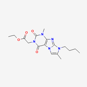 molecular formula C17H23N5O4 B2539919 ethyl 2-(8-butyl-1,7-dimethyl-2,4-dioxo-1H-imidazo[2,1-f]purin-3(2H,4H,8H)-yl)acetate CAS No. 887464-16-6