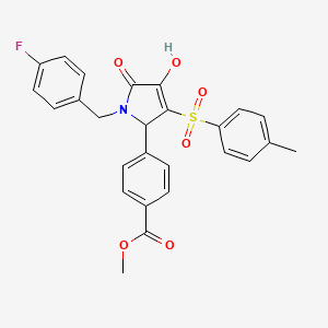 molecular formula C26H22FNO6S B2539923 methyl 4-{1-[(4-fluorophenyl)methyl]-4-hydroxy-3-(4-methylbenzenesulfonyl)-5-oxo-2,5-dihydro-1H-pyrrol-2-yl}benzoate CAS No. 1021227-92-8