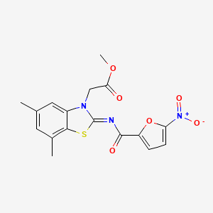 molecular formula C17H15N3O6S B2539964 Methyl 2-[5,7-dimethyl-2-(5-nitrofuran-2-carbonyl)imino-1,3-benzothiazol-3-yl]acetate CAS No. 1321971-53-2