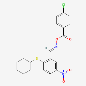 molecular formula C20H19ClN2O4S B2539988 (E)-{[2-(cyclohexylsulfanyl)-5-nitrophenyl]methylidene}amino 4-chlorobenzoate CAS No. 331461-98-4