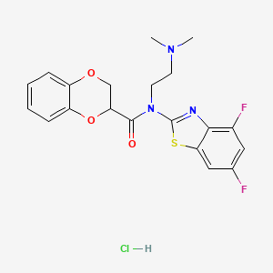molecular formula C20H20ClF2N3O3S B2539989 N-(4,6-DIFLUORO-1,3-BENZOTHIAZOL-2-YL)-N-[2-(DIMETHYLAMINO)ETHYL]-2,3-DIHYDRO-1,4-BENZODIOXINE-2-CARBOXAMIDE HYDROCHLORIDE CAS No. 1215397-33-3