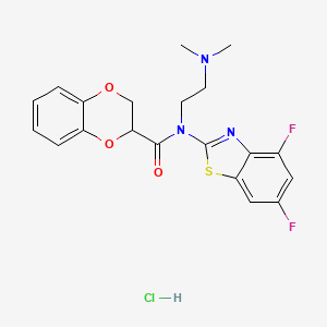 molecular formula C20H20ClF2N3O3S B2539989 N-(4,6-difluorobenzo[d]thiazol-2-yl)-N-(2-(dimethylamino)ethyl)-2,3-dihydrobenzo[b][1,4]dioxine-2-carboxamide hydrochloride CAS No. 1215397-33-3