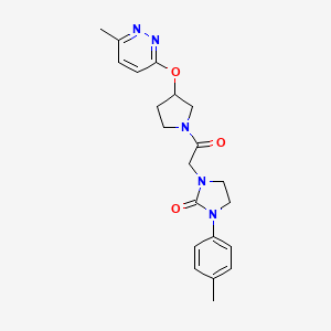 molecular formula C21H25N5O3 B2539997 1-(2-(3-((6-Methylpyridazin-3-yl)oxy)pyrrolidin-1-yl)-2-oxoethyl)-3-(p-tolyl)imidazolidin-2-one CAS No. 2034222-66-5