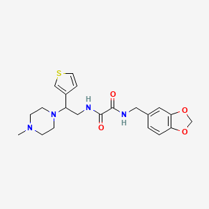 molecular formula C21H26N4O4S B2540006 N1-(benzo[d][1,3]dioxol-5-ylmethyl)-N2-(2-(4-methylpiperazin-1-yl)-2-(thiophen-3-yl)ethyl)oxalamide CAS No. 946200-18-6