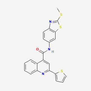 molecular formula C22H15N3OS3 B2540071 N-[2-(methylsulfanyl)-1,3-benzothiazol-6-yl]-2-(thiophen-2-yl)quinoline-4-carboxamide CAS No. 308292-98-0