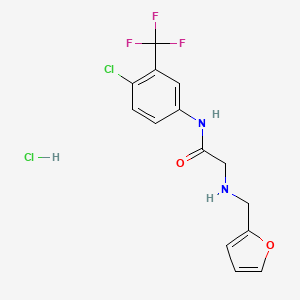 molecular formula C14H13Cl2F3N2O2 B2540077 N-[4-chloro-3-(trifluoromethyl)phenyl]-2-[(furan-2-ylmethyl)amino]acetamide hydrochloride CAS No. 1171599-63-5