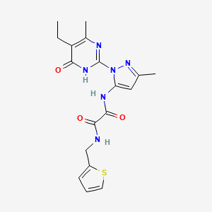 molecular formula C18H20N6O3S B2540079 N1-(1-(5-ethyl-4-methyl-6-oxo-1,6-dihydropyrimidin-2-yl)-3-methyl-1H-pyrazol-5-yl)-N2-(thiophen-2-ylmethyl)oxalamide CAS No. 1014007-44-3
