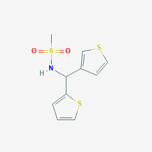 molecular formula C10H11NO2S3 B2540147 N-(thiophen-2-yl(thiophen-3-yl)methyl)methanesulfonamide CAS No. 2034534-20-6