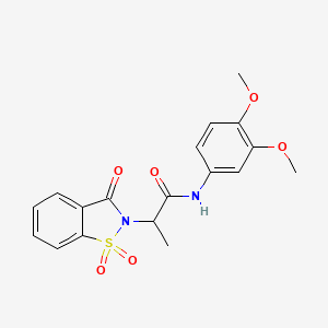 molecular formula C18H18N2O6S B2540181 N-(3,4-dimethoxyphenyl)-2-(1,1-dioxido-3-oxobenzo[d]isothiazol-2(3H)-yl)propanamide CAS No. 899955-44-3