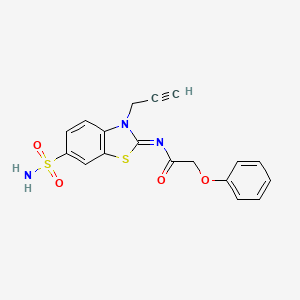 molecular formula C18H15N3O4S2 B2540259 (Z)-2-phenoxy-N-(3-(prop-2-yn-1-yl)-6-sulfamoylbenzo[d]thiazol-2(3H)-ylidene)acetamide CAS No. 865182-69-0