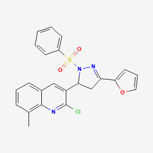 molecular formula C23H18ClN3O3S B2540278 3-[2-(Benzenesulfonyl)-5-(furan-2-yl)-3,4-dihydropyrazol-3-yl]-2-chloro-8-methylquinoline CAS No. 864925-18-8