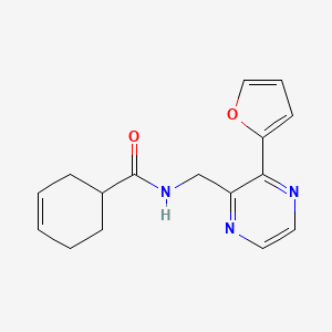 molecular formula C16H17N3O2 B2540416 N-((3-(furan-2-yl)pyrazin-2-yl)methyl)cyclohex-3-enecarboxamide CAS No. 2034463-68-6