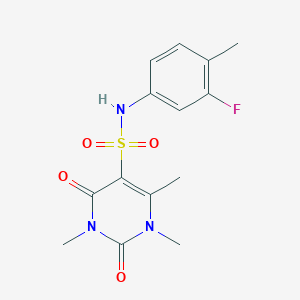 molecular formula C14H16FN3O4S B2540420 N-(3-fluoro-4-methylphenyl)-1,3,6-trimethyl-2,4-dioxo-1,2,3,4-tetrahydropyrimidine-5-sulfonamide CAS No. 893340-53-9