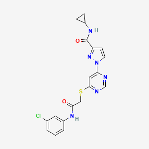 B2540425 1-[6-({2-[(3-chlorophenyl)amino]-2-oxoethyl}sulfanyl)pyrimidin-4-yl]-N-cyclopropyl-1H-pyrazole-3-carboxamide CAS No. 1251568-11-2