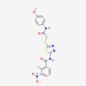 molecular formula C19H17N5O5S2 B2540448 N-(5-((2-((4-methoxyphenyl)amino)-2-oxoethyl)thio)-1,3,4-thiadiazol-2-yl)-2-methyl-3-nitrobenzamide CAS No. 391869-51-5