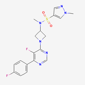molecular formula C18H18F2N6O2S B2540488 N-{1-[5-fluoro-6-(4-fluorophenyl)pyrimidin-4-yl]azetidin-3-yl}-N,1-dimethyl-1H-pyrazole-4-sulfonamide CAS No. 2380187-12-0