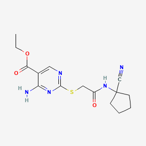 molecular formula C15H19N5O3S B2540502 Ethyl 4-amino-2-({[(1-cyanocyclopentyl)carbamoyl]methyl}sulfanyl)pyrimidine-5-carboxylate CAS No. 1111465-79-2