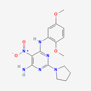 molecular formula C16H20N6O4 B2540541 N4-(2,5-dimethoxyphenyl)-5-nitro-2-(pyrrolidin-1-yl)pyrimidine-4,6-diamine CAS No. 674816-88-7