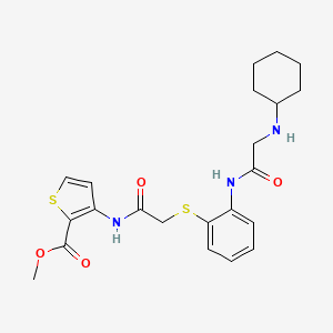 molecular formula C22H27N3O4S2 B2540542 Methyl 3-({2-[(2-{[2-(cyclohexylamino)acetyl]amino}phenyl)sulfanyl]acetyl}amino)-2-thiophenecarboxylate CAS No. 478045-27-1