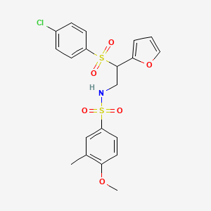 molecular formula C20H20ClNO6S2 B2540555 N-[2-(4-chlorobenzenesulfonyl)-2-(furan-2-yl)ethyl]-4-methoxy-3-methylbenzene-1-sulfonamide CAS No. 877816-90-5