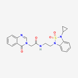 molecular formula C21H21N5O4S B2540557 N-[2-(3-cyclopropyl-2,2-dioxo-1,3-dihydro-2lambda6,1,3-benzothiadiazol-1-yl)ethyl]-2-(4-oxo-3,4-dihydroquinazolin-3-yl)acetamide CAS No. 2097919-84-9