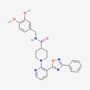 molecular formula C28H29N5O4 B2540761 N-[(3,4-dimethoxyphenyl)methyl]-1-[3-(3-phenyl-1,2,4-oxadiazol-5-yl)pyridin-2-yl]piperidine-4-carboxamide CAS No. 1251585-01-9