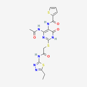 N-(4-acetamido-2-((2-((5-ethyl-1,3,4-thiadiazol-2-yl)amino)-2-oxoethyl)thio)-6-oxo-1,6-dihydropyrimidin-5-yl)thiophene-2-carboxamide