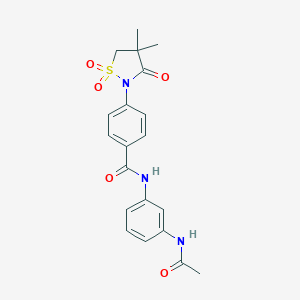 molecular formula C20H21N3O5S B254080 N-(3-ACETAMIDOPHENYL)-4-(4,4-DIMETHYL-1,1-DIOXIDO-3-OXO-2-ISOTHIAZOLIDINYL)BENZAMIDE 