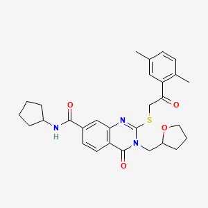 molecular formula C29H33N3O4S B2540875 N-cyclopentyl-2-{[2-(2,5-dimethylphenyl)-2-oxoethyl]sulfanyl}-4-oxo-3-[(oxolan-2-yl)methyl]-3,4-dihydroquinazoline-7-carboxamide CAS No. 959550-82-4